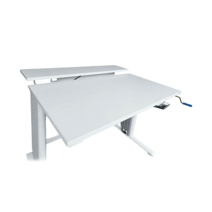 Steh-Sitz-Schreibtisch Reiss, lichtgrau, 120 cm breit, geteilte Platte – Bild 3