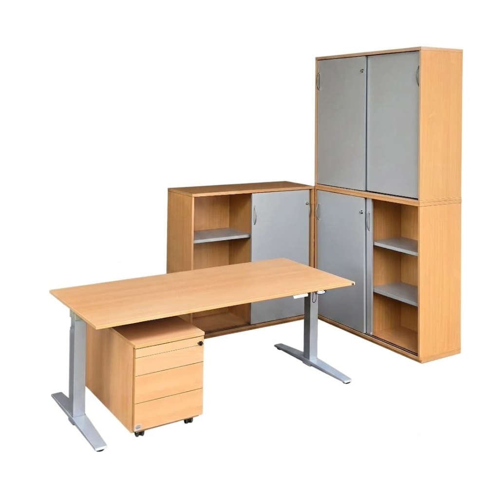 SET - Gebrauchte Büromöbel, Schreibtisch, Aktenschrank, Drehstuhl, Rollcontainer – Bild 2