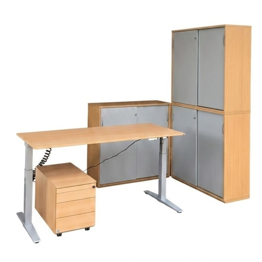 SET - Gebrauchte Büromöbel, Schreibtisch, Aktenschrank, Drehstuhl, Rollcontainer – Bild 3